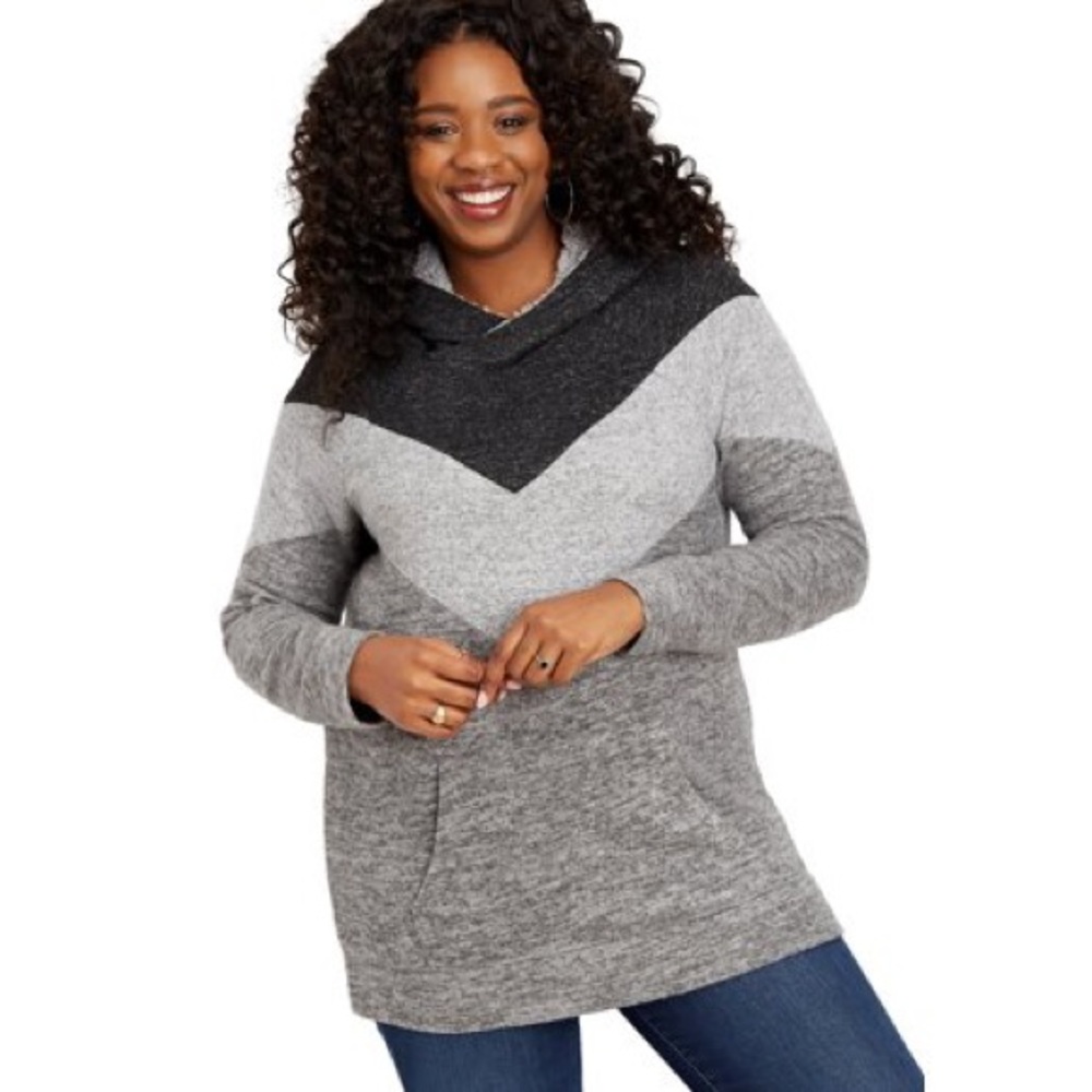 Maurices Soft Chevron Sherpa Grey Hoodie 0X NWT